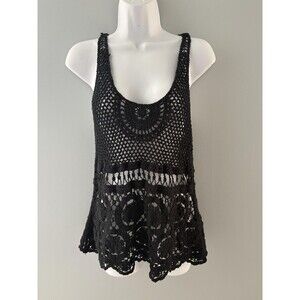Helen Hinson Crochet Tank Top Small Black Open Knit Boho Festival Hippie Goth